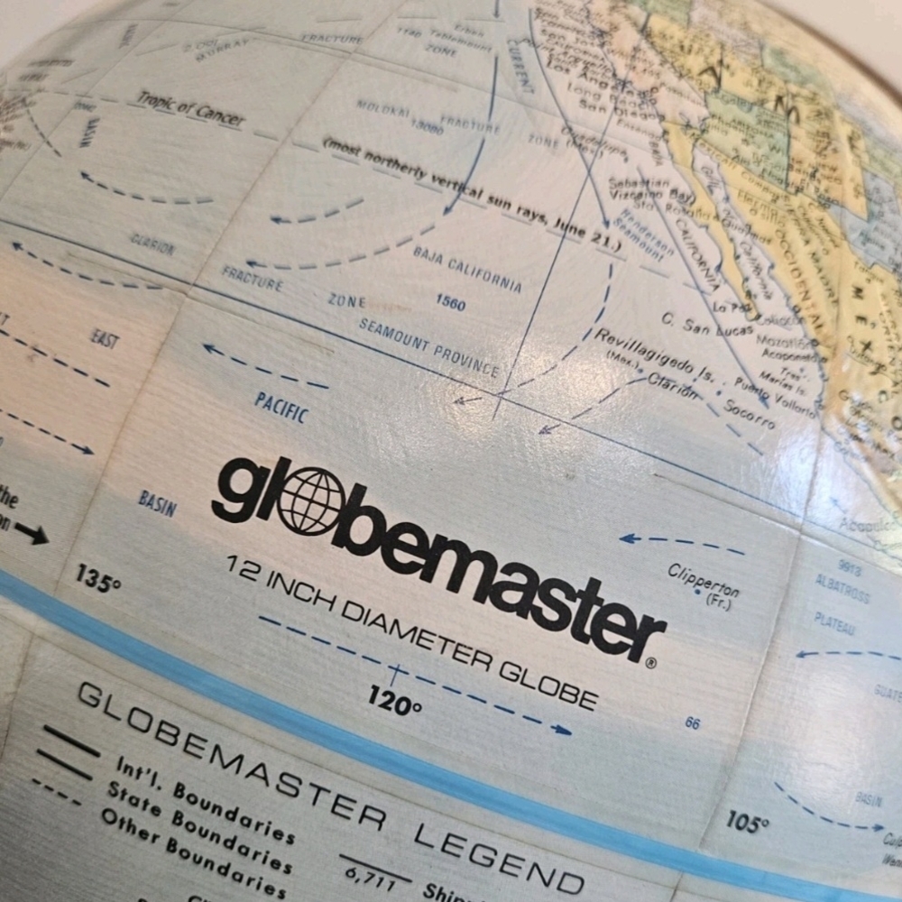 Vintage Globemaster 12 In Diameter Globe Raised Topography Wood & Brass Accents - Picture 3 of 7